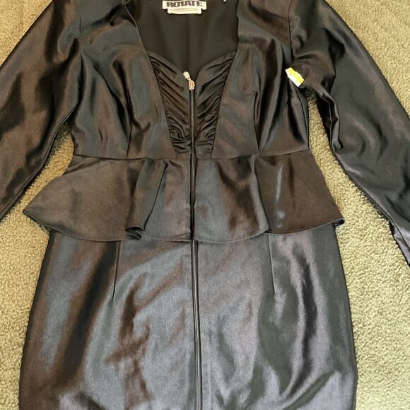 Rotate Birger Christensen Annie Black Satin Long Sleeve Peplum Mini Dress Size 8 - Picture 8 of 10